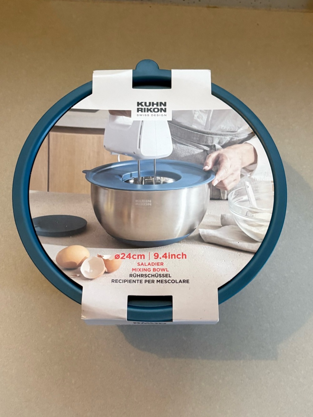 Kuhn Rikon Stainless Mixing Bowl with Teal Silicone Rim - 24 cm